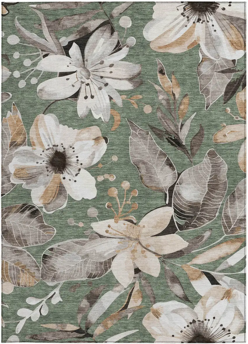 Sage Ivory And Charcoal Floral Washable Indoor Outdoor Area Rug Photo 5