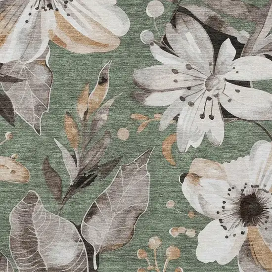 Sage Ivory And Charcoal Floral Washable Indoor Outdoor Area Rug Photo 7