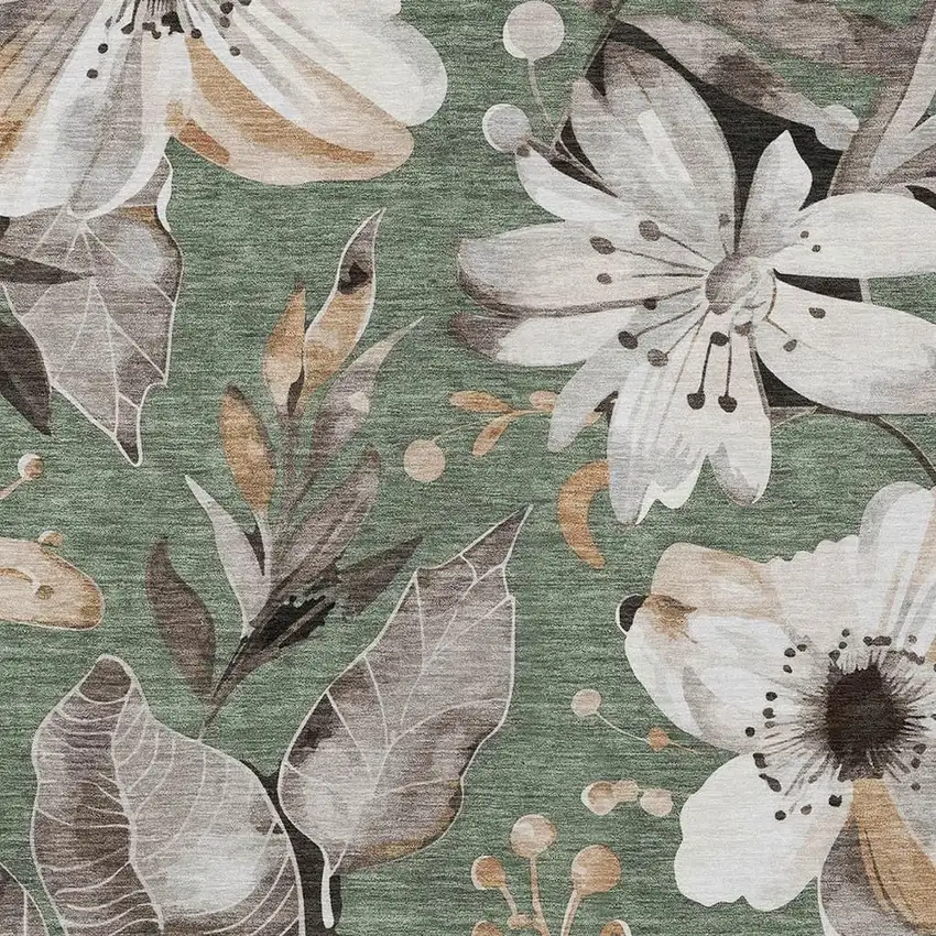 Sage Ivory And Charcoal Floral Washable Indoor Outdoor Area Rug Photo 7