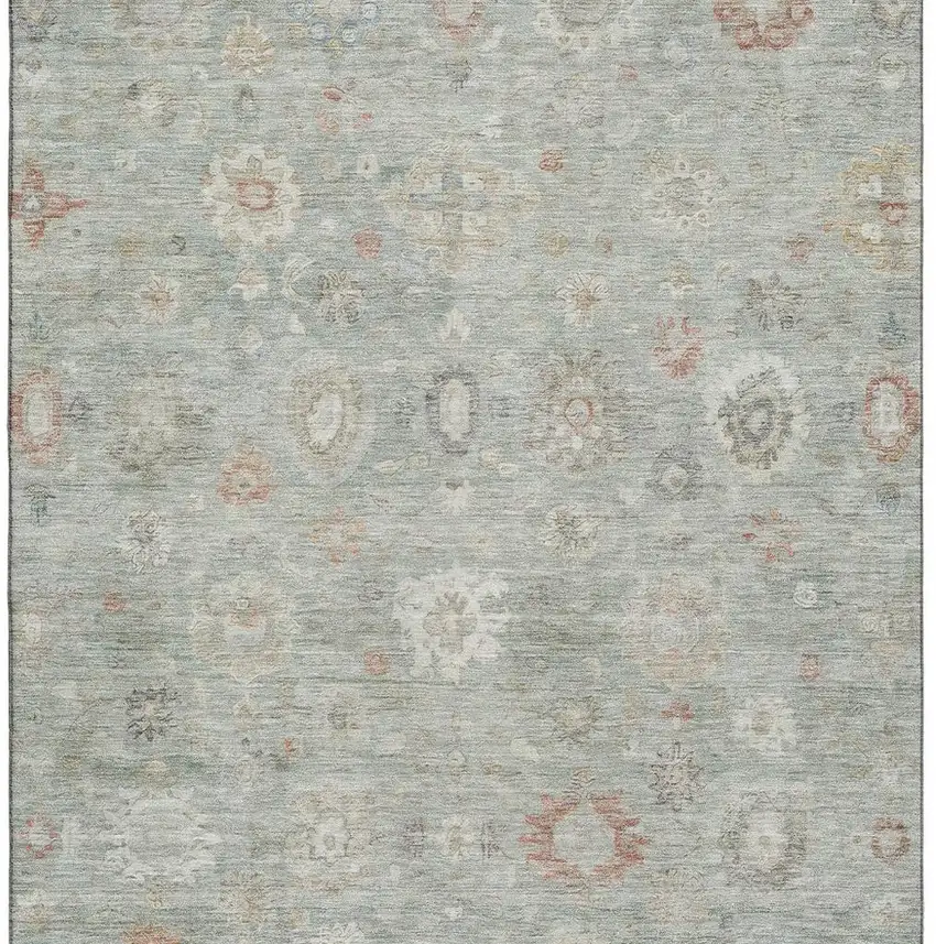 Sage Ivory And Copper Damask Washable Area Rug With UV Protection Photo 3