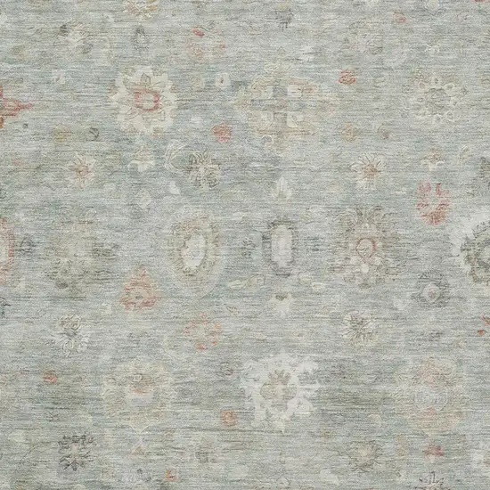 Sage Ivory And Copper Damask Washable Area Rug With UV Protection Photo 2