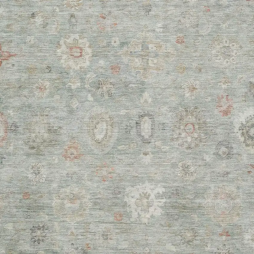 Sage Ivory And Copper Damask Washable Area Rug With UV Protection Photo 2