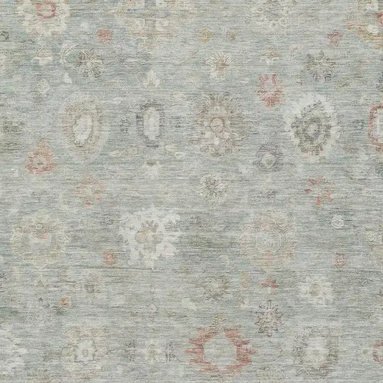 Sage Ivory And Copper Damask Washable Area Rug With UV Protection Photo 2