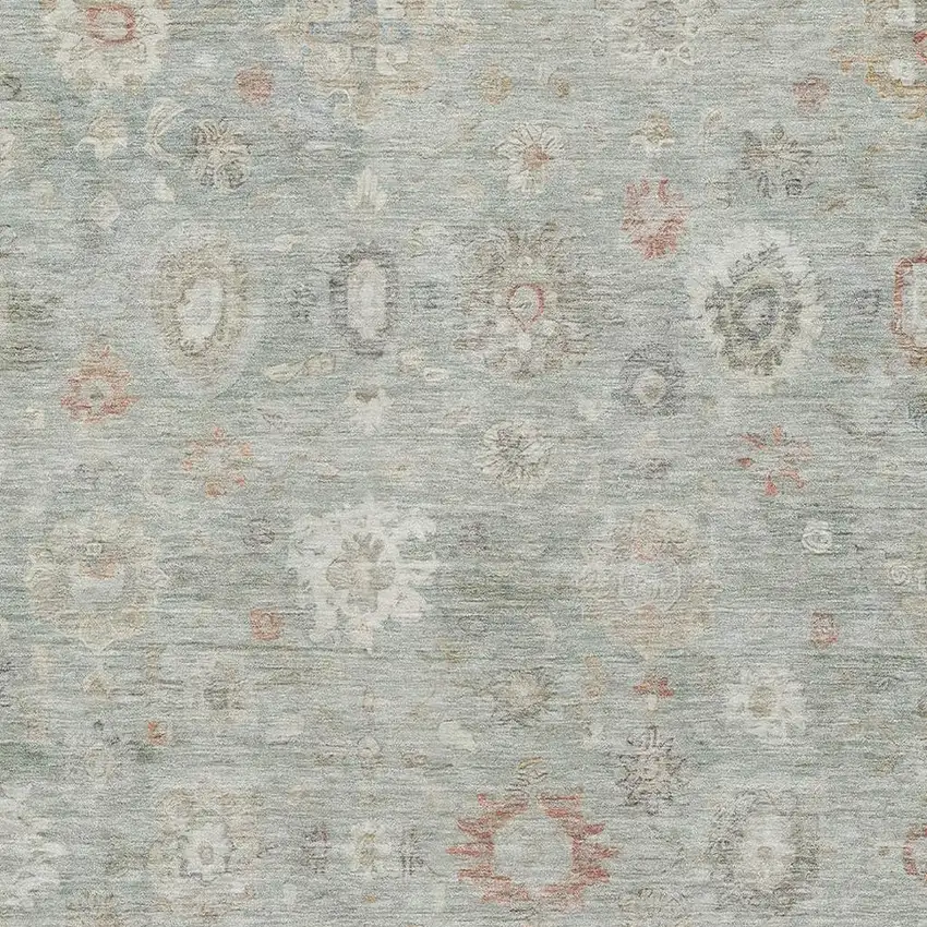 Sage Ivory And Copper Damask Washable Area Rug With UV Protection Photo 2