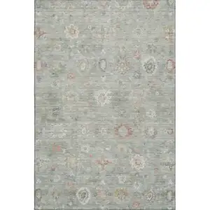 Photo of Sage Ivory And Copper Damask Washable Area Rug With UV Protection