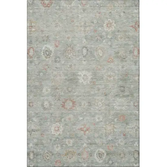 Sage Ivory And Copper Damask Washable Area Rug With UV Protection Photo 3