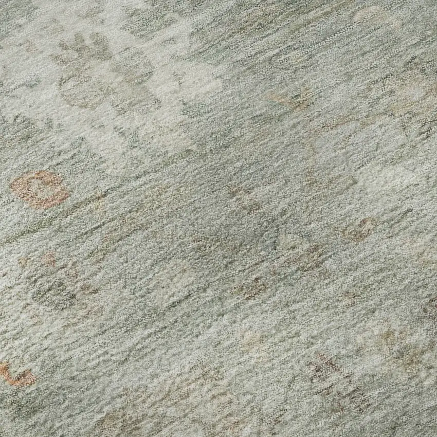 Sage Ivory And Copper Damask Washable Area Rug With UV Protection Photo 8