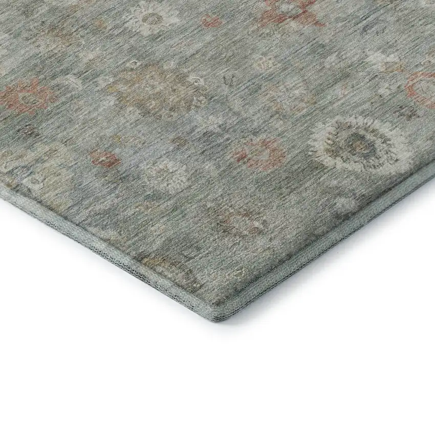 Sage Ivory And Copper Damask Washable Area Rug With UV Protection Photo 6