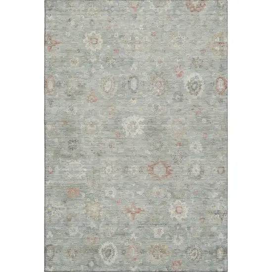 Sage Ivory And Copper Damask Washable Area Rug With UV Protection Photo 1