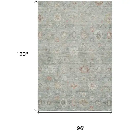 Sage Ivory And Copper Damask Washable Area Rug With UV Protection Photo 9