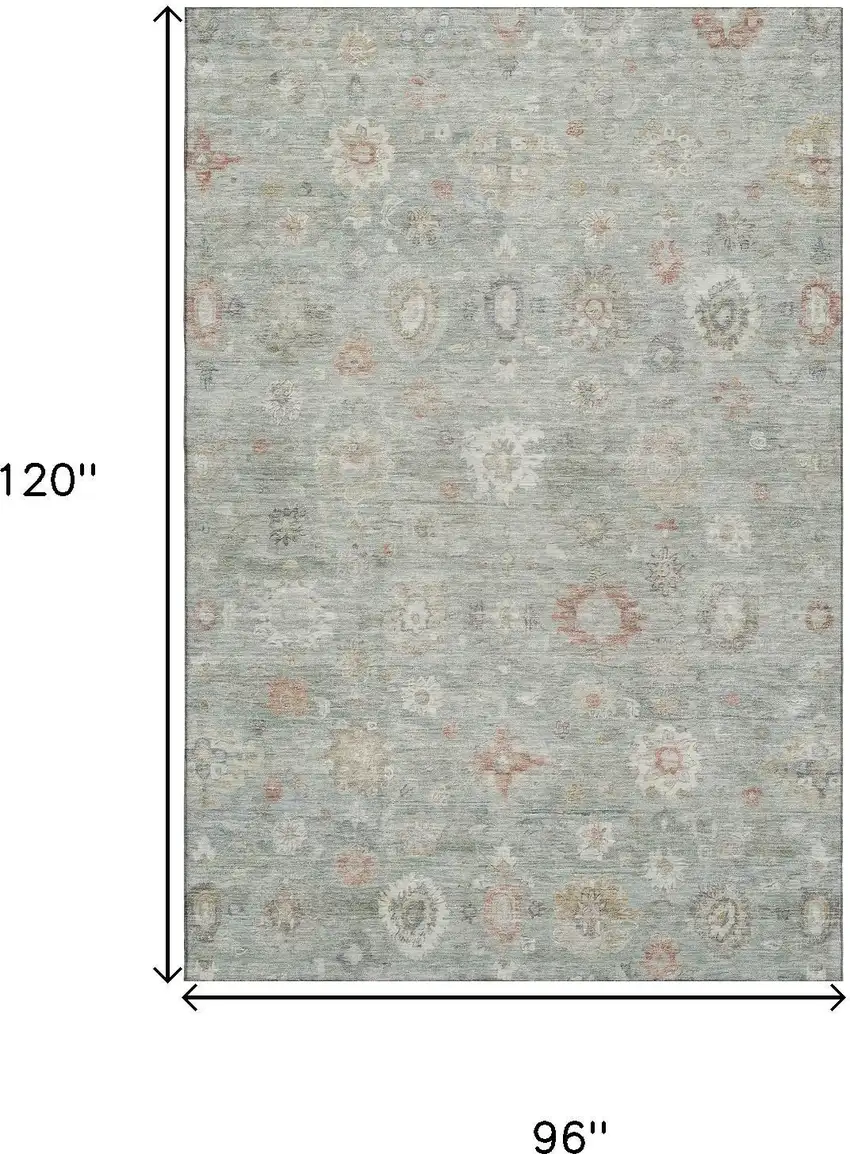 Sage Ivory And Copper Damask Washable Area Rug With UV Protection Photo 9
