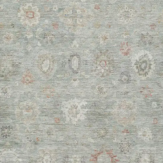 Sage Ivory And Copper Damask Washable Area Rug With UV Protection Photo 2