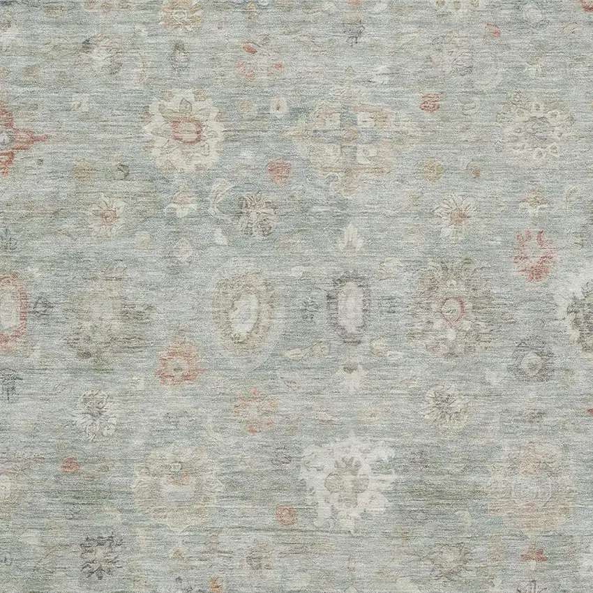 Sage Ivory And Copper Damask Washable Area Rug With UV Protection Photo 2