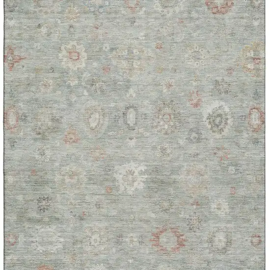 Sage Ivory And Copper Damask Washable Area Rug With UV Protection Photo 3