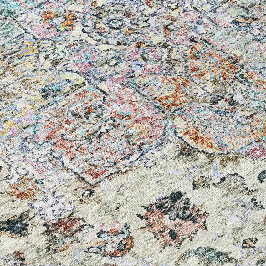 Sage Ivory And Copper Floral Medallion Washable Indoor Outdoor Area Rug Photo 5