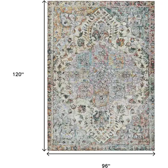 Sage Ivory And Copper Floral Medallion Washable Indoor Outdoor Area Rug Photo 9