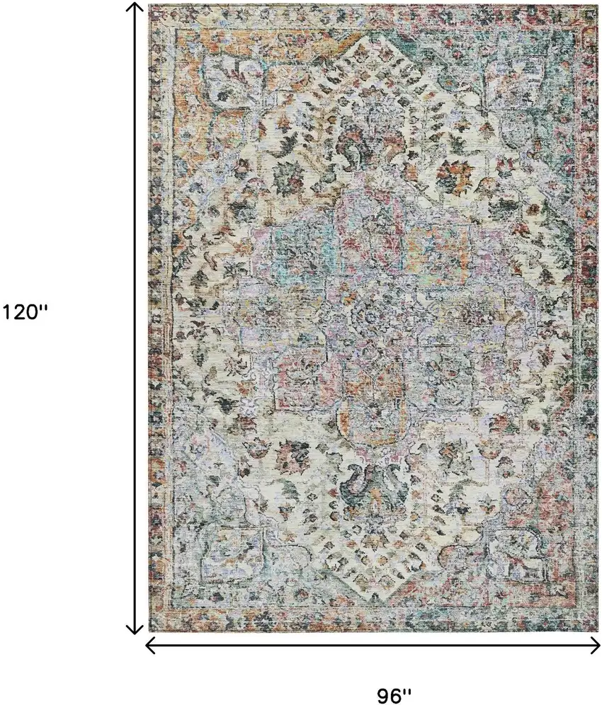 Sage Ivory And Copper Floral Medallion Washable Indoor Outdoor Area Rug Photo 9