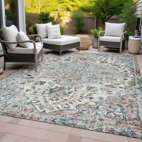 Sage Ivory And Copper Floral Medallion Washable Indoor Outdoor Area Rug Photo 8