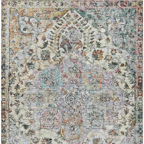 Sage Ivory And Copper Floral Medallion Washable Indoor Outdoor Area Rug Photo 6