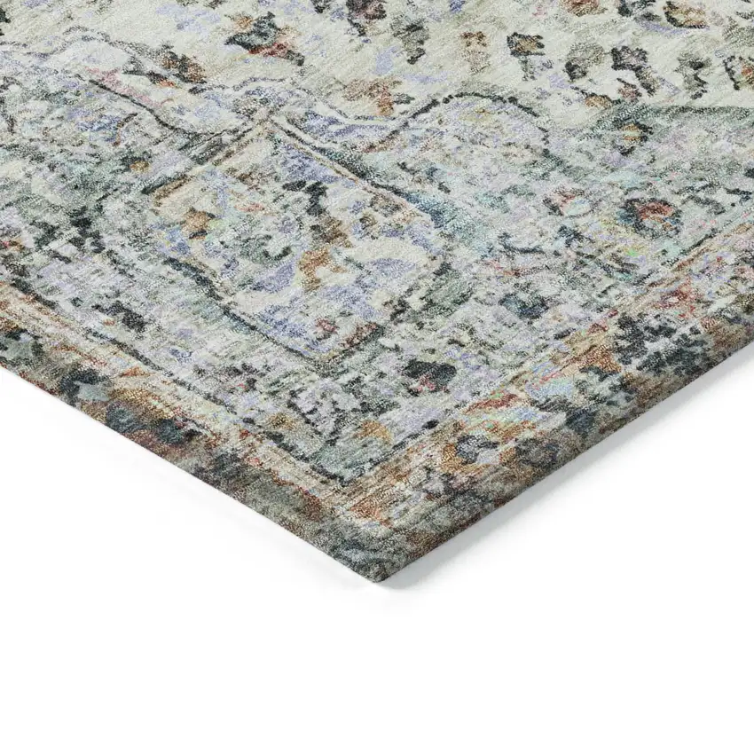 Sage Ivory And Copper Floral Medallion Washable Indoor Outdoor Area Rug Photo 4