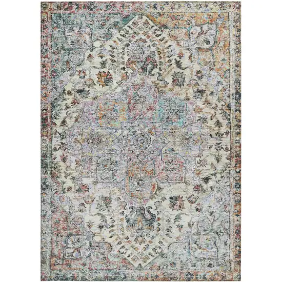 Sage Ivory And Copper Floral Medallion Washable Indoor Outdoor Area Rug Photo 3