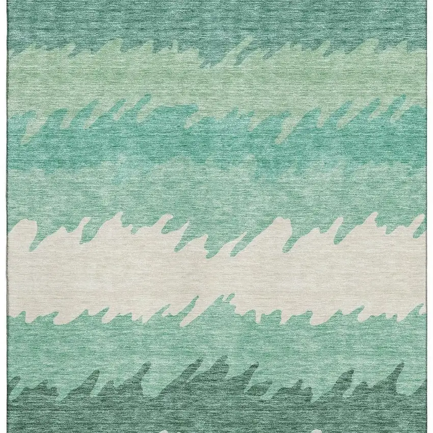 Sage Ivory And Emerald Striped Washable Area Rug With UV Protection Photo 4