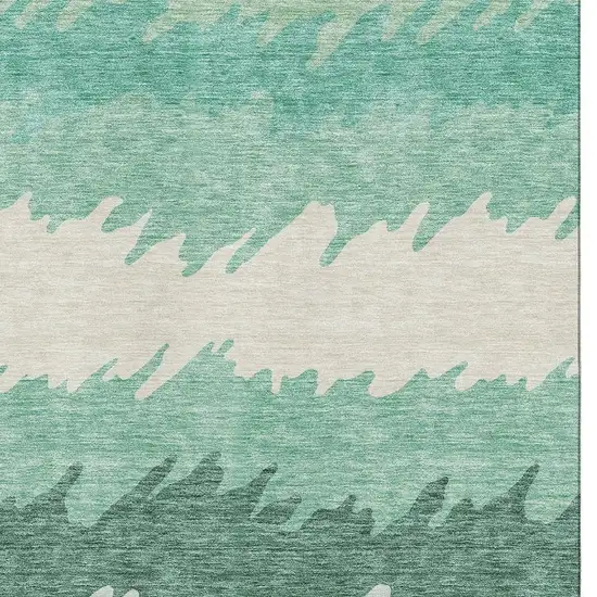 Sage Ivory And Emerald Striped Washable Area Rug With UV Protection Photo 3