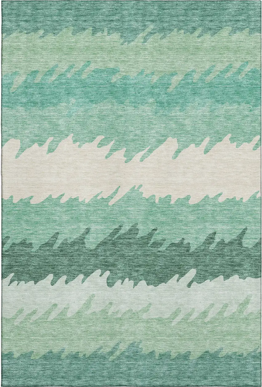 Sage Ivory And Emerald Striped Washable Area Rug With UV Protection Photo 1