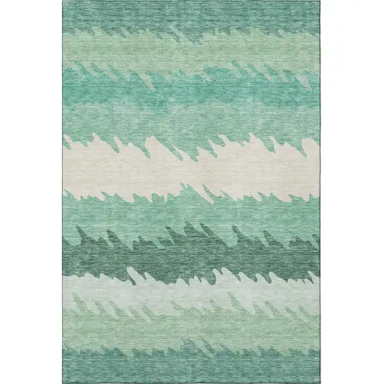 Sage Ivory And Emerald Striped Washable Area Rug With UV Protection Photo 4