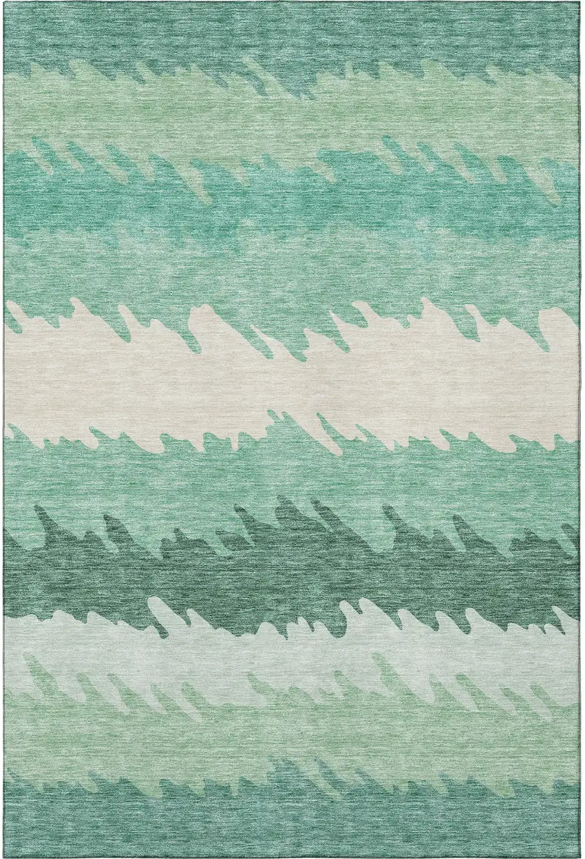 Sage Ivory And Emerald Striped Washable Area Rug With UV Protection Photo 4