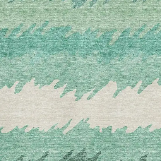 Sage Ivory And Emerald Striped Washable Area Rug With UV Protection Photo 3
