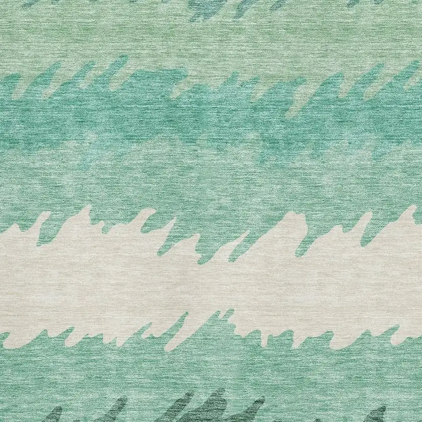 Sage Ivory And Emerald Striped Washable Area Rug With UV Protection Photo 3