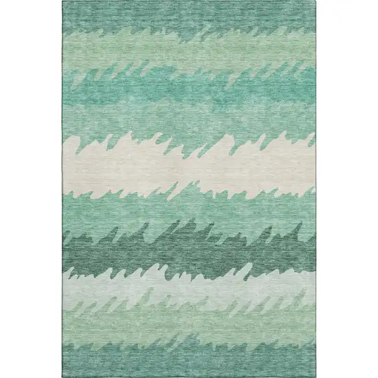 Sage Ivory And Emerald Striped Washable Area Rug With UV Protection Photo 1