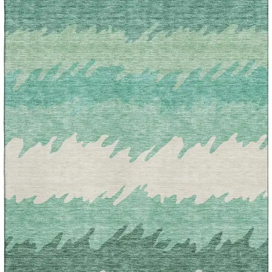 Sage Ivory And Emerald Striped Washable Area Rug With UV Protection Photo 3