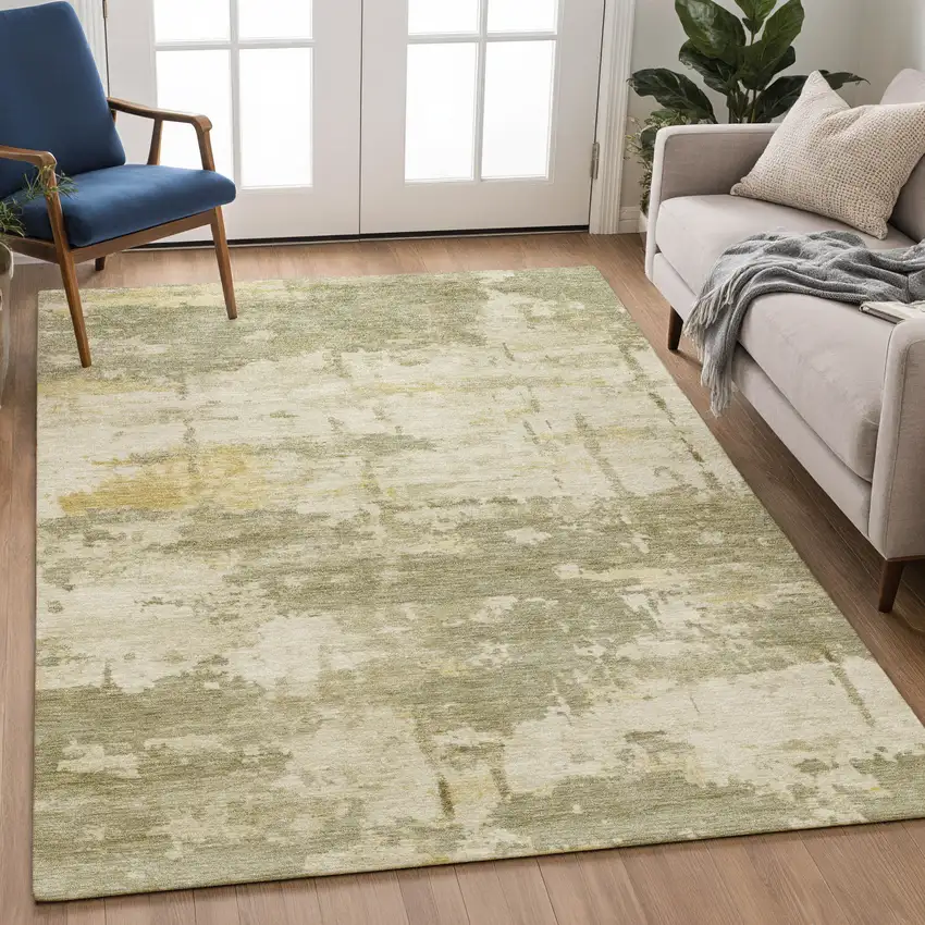 Sage Ivory And Gold Abstract Washable Indoor Outdoor Area Rug Photo 5