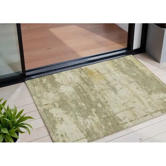 Sage Ivory And Gold Abstract Washable Indoor Outdoor Area Rug Photo 1