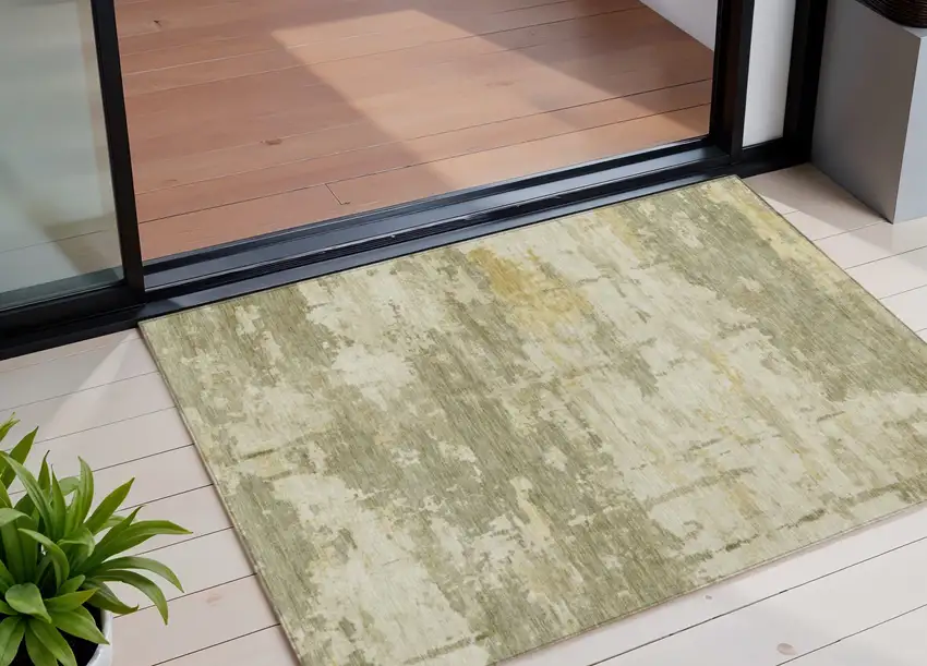 Sage Ivory And Gold Abstract Washable Indoor Outdoor Area Rug Photo 1