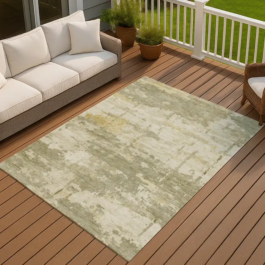 Sage Ivory And Gold Abstract Washable Indoor Outdoor Area Rug Photo 4