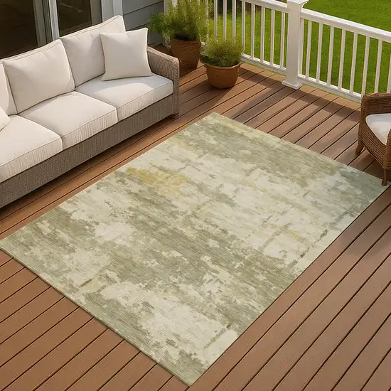 Sage Ivory And Gold Abstract Washable Indoor Outdoor Area Rug Photo 4
