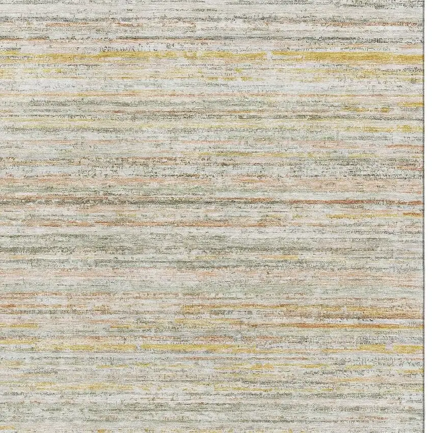 Sage Ivory And Gold Striped Washable Area Rug With UV Protection Photo 2