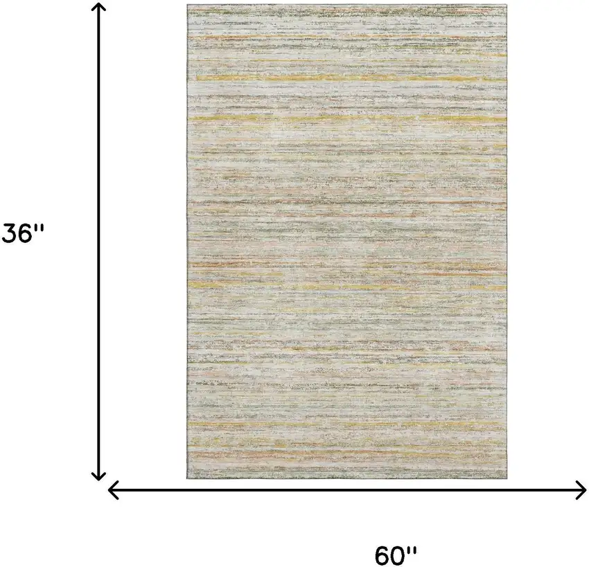 Sage Ivory And Gold Striped Washable Area Rug With UV Protection Photo 8