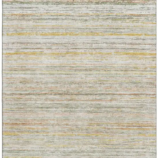 Sage Ivory And Gold Striped Washable Area Rug With UV Protection Photo 3