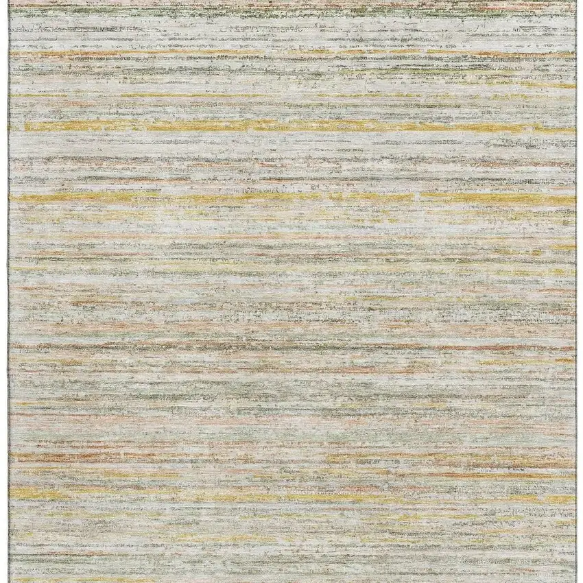Sage Ivory And Gold Striped Washable Area Rug With UV Protection Photo 3