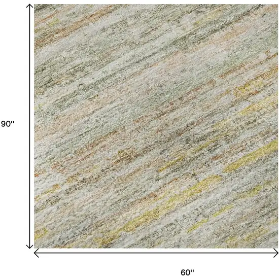 Sage Ivory And Gold Striped Washable Area Rug With UV Protection Photo 9