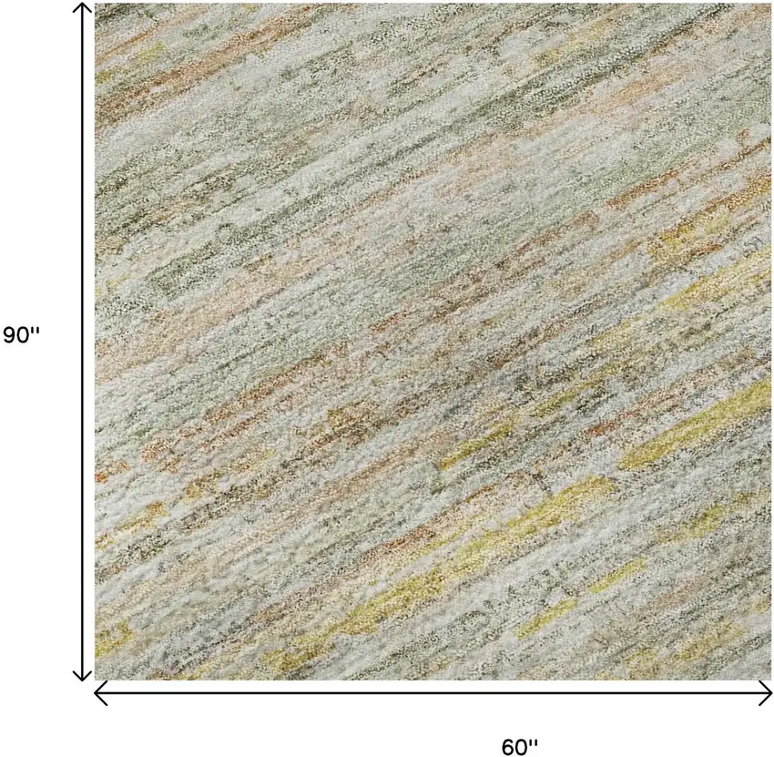 Sage Ivory And Gold Striped Washable Area Rug With UV Protection Photo 9