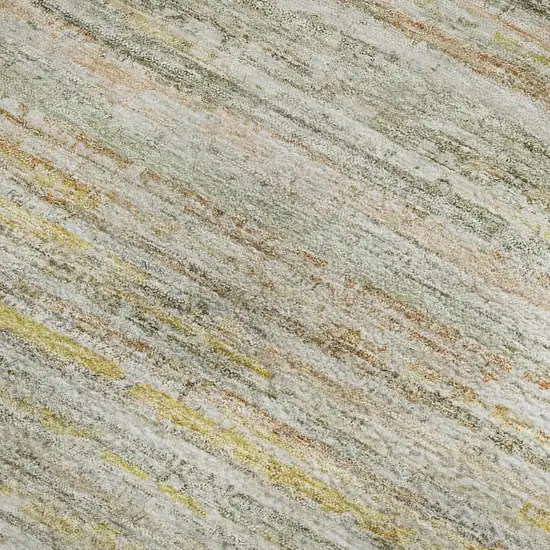 Sage Ivory And Gold Striped Washable Area Rug With UV Protection Photo 2