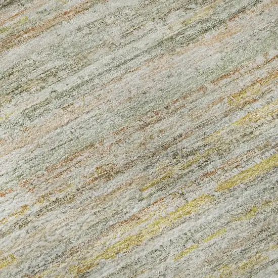 Sage Ivory And Gold Striped Washable Area Rug With UV Protection Photo 1