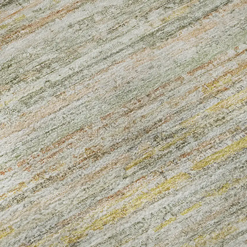 Sage Ivory And Gold Striped Washable Area Rug With UV Protection Photo 1