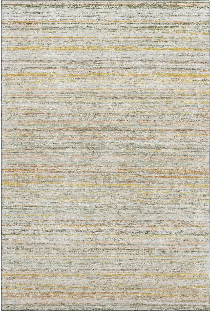 Sage Ivory And Gold Striped Washable Area Rug With UV Protection Photo 4