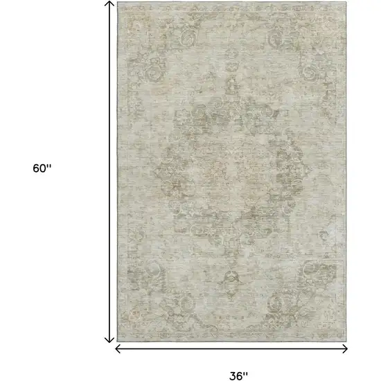 Sage Ivory And Gray Oriental Washable Area Rug With UV Protection Photo 3